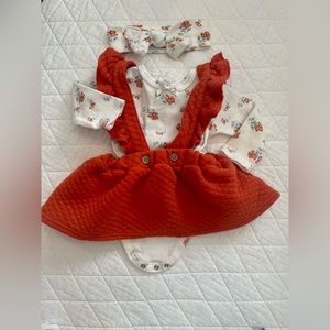 3 piece long sleeve onesie, dress & headband - 3-6 Months